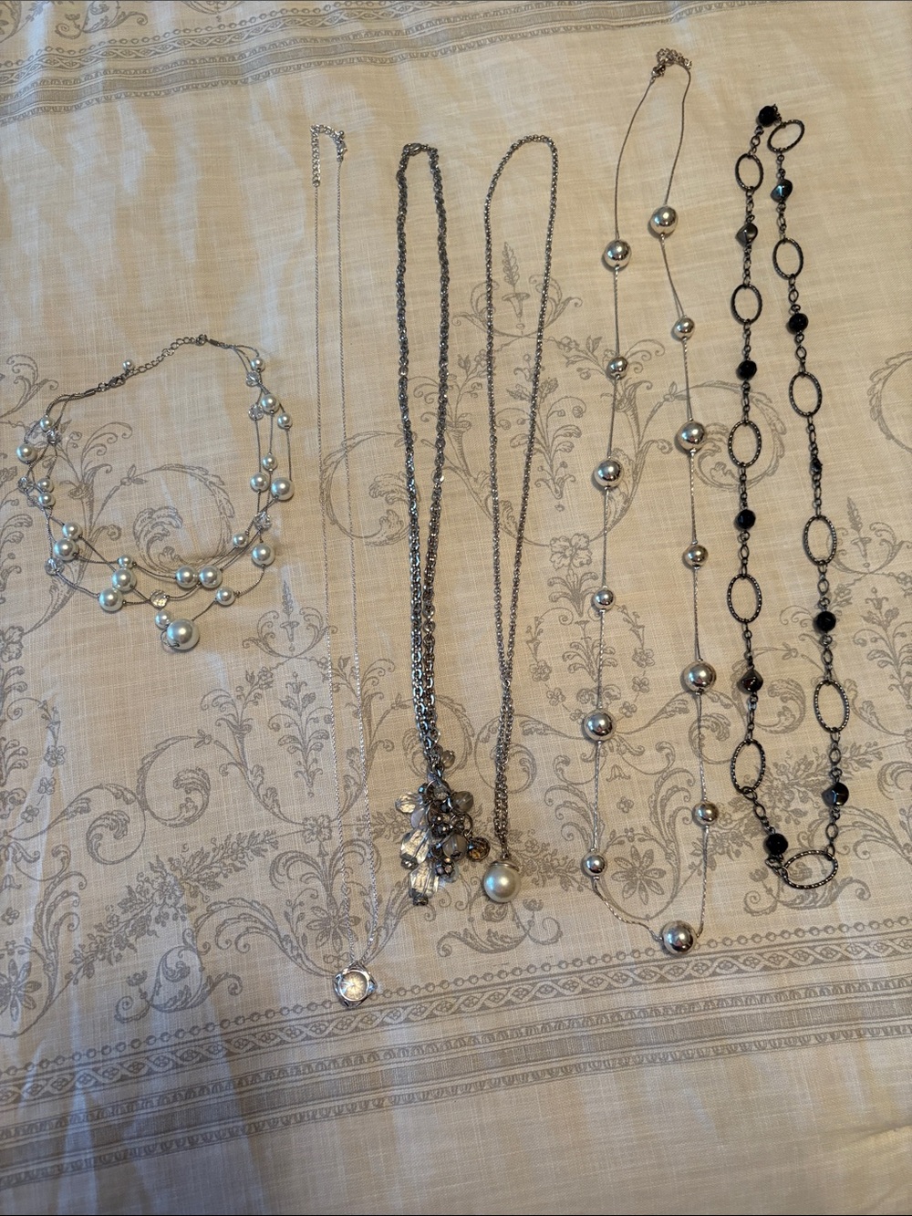 Silver-Tone Pearl and Bead Women's Necklace Collection